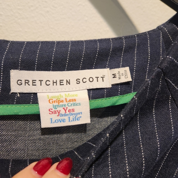 Gretchen Scott Designs Navy Pinstripe Dress Size M - Picture 3 of 10